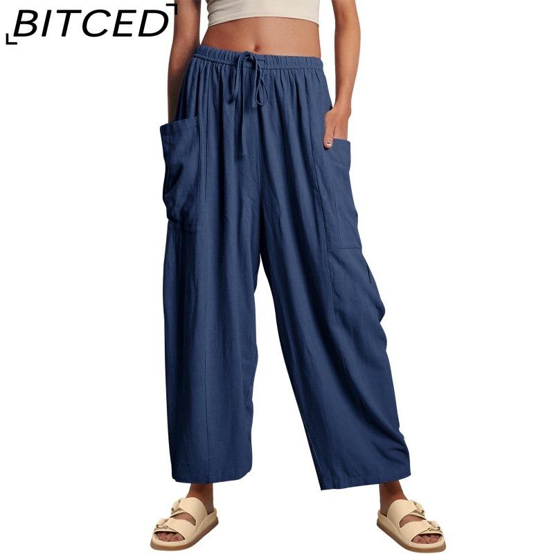 BITCED Damenmode, lässig, einfarbig, bedruckt, hohe Taille, Hosen und Caprihosen