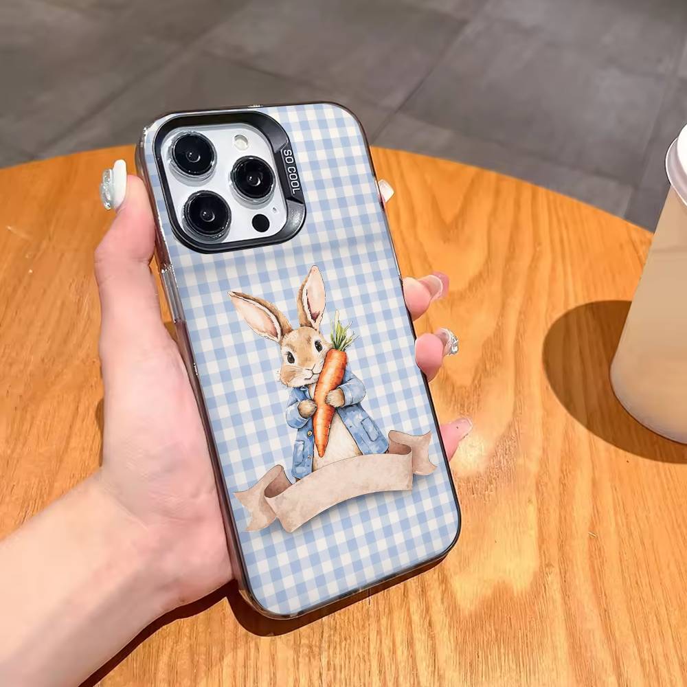 Cute P-Peter Rabbit Phone Case For iPhone17,16,15,14,13,12,11,Pro,MAX White Matte Shockproof Cover iPhone15plus