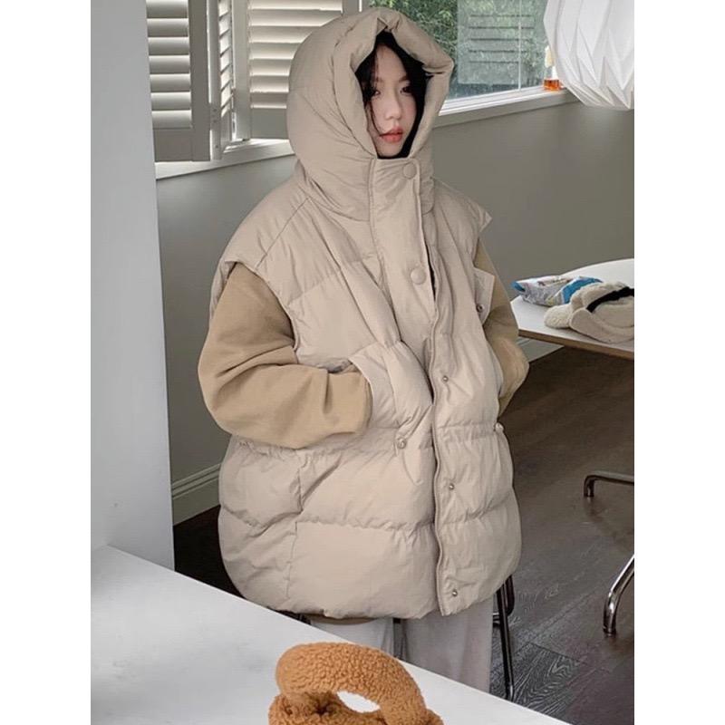 

Свободный хлопковый жилет с капюшоном, женская жилетка, куртка M абрикосовый