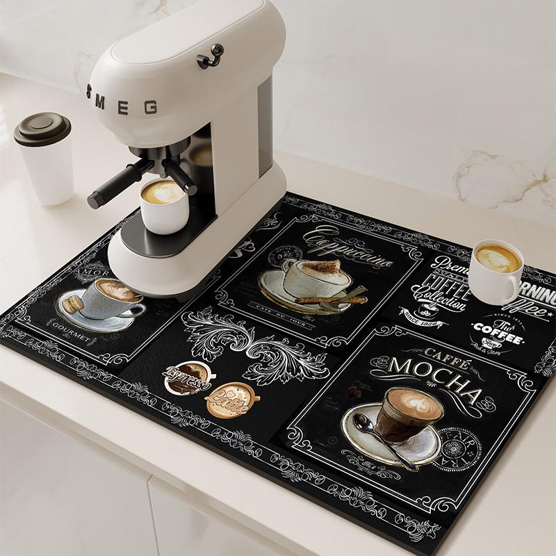 Vintage Coffee Machine Mat Retro Waterproof Kitchen Dish Drying Mats Quick Dry Non-slip Drain Pad Placemat Tableware