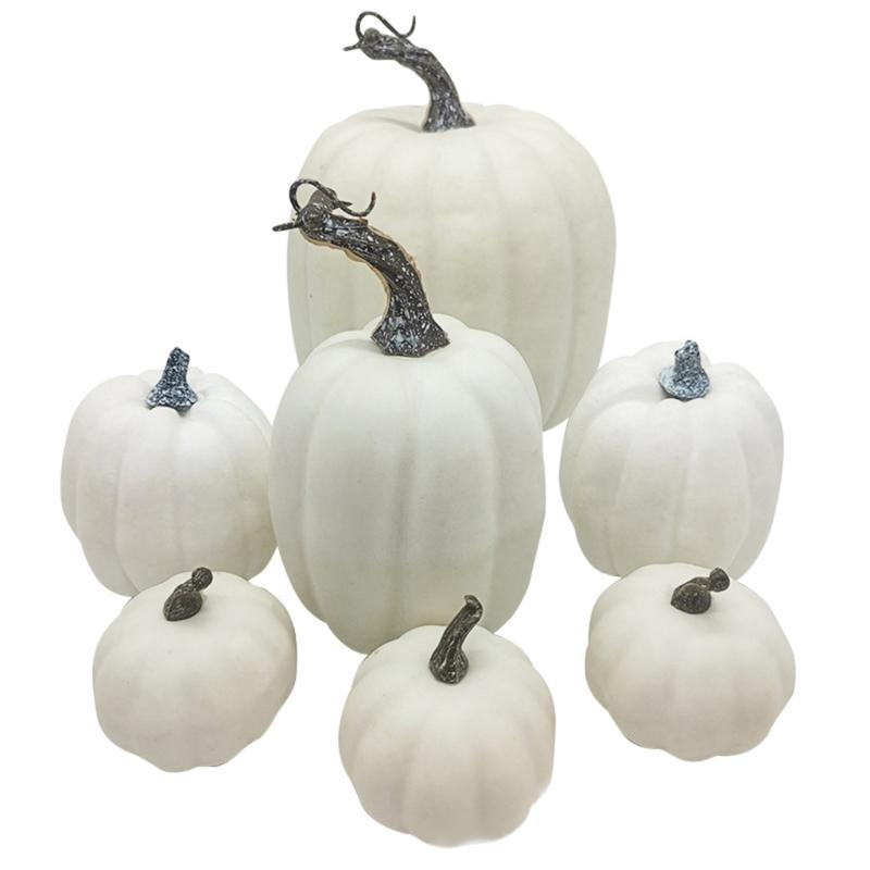 7Pcs Artificial Pumpkins Decoration Home with Large Gold Foam Pumpkins for Harvest Pumpkins Ornament DIY Halloween Craft 1 белый