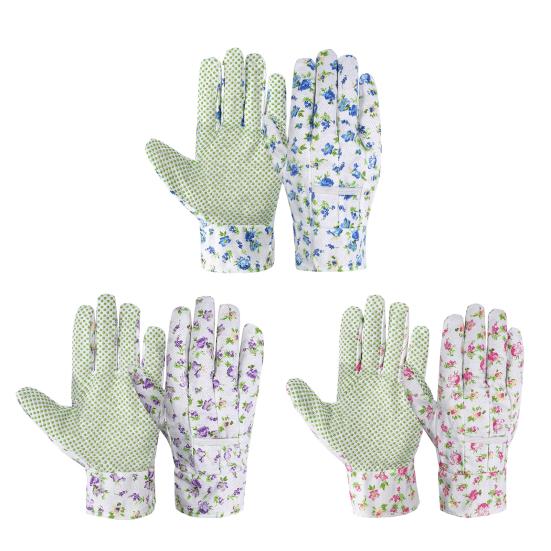 Damen Gartenhandschuhe mit Blumenmuster, durchstichfest, Unkrauthandschuhe mit rutschfesten Handflächen, dornenfest, stichfest für Graben, Pflanzen, Gartenarbeit