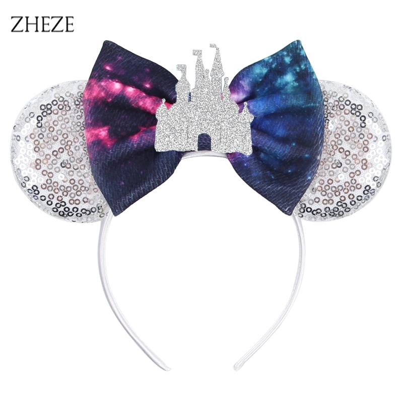 Disney Glänzendes Schloss Mausohren Stirnband Jungen Mädchen Festival Party Cosplay Haarband Frauen DIY Haarschmuck Cartoon Geschenk