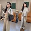 Women's Spring 2026 Korean Wool Vest Suit: Trendy Three-Piece Set with Slimming Wide-Leg Pants