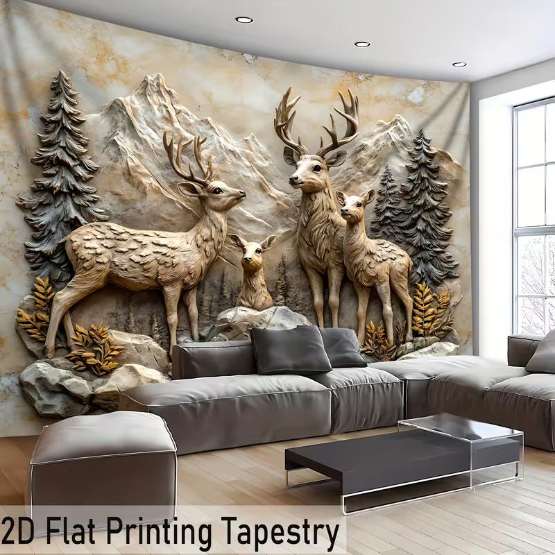 

2D Snow Mountain Deer Tapestry Relief Style Nature Photography Background 47.2x31.5inch/120*80cm
