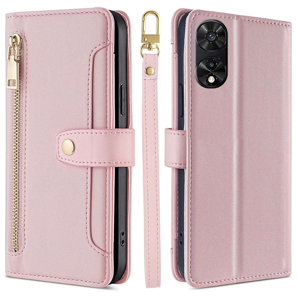 

Для TCL 505 Чехол из ПУ кожи Противоударный Карман для наличных Наплечный Чехол для телефона Pink