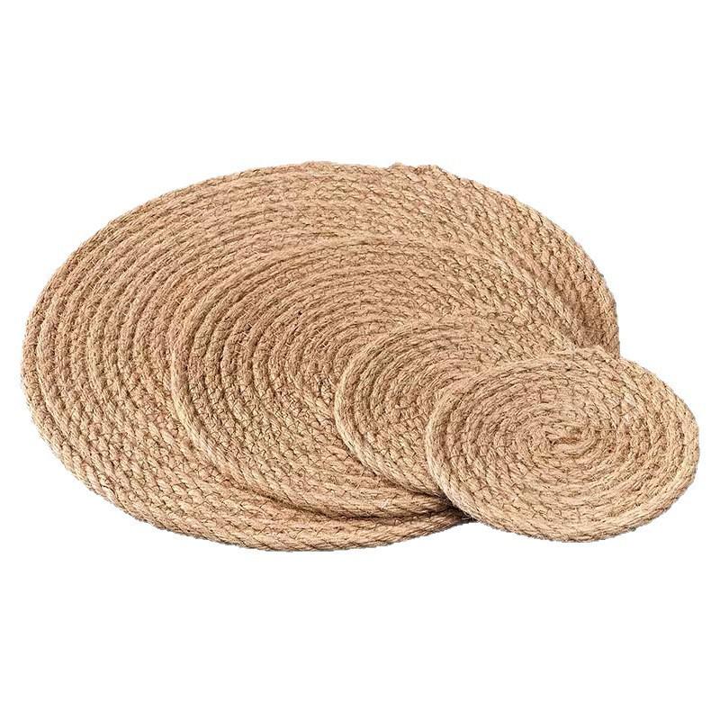 Straw Woven Placemat and Coaster Set – Heat Insulation, Cattail Design, Table Decoration Casserole Mat