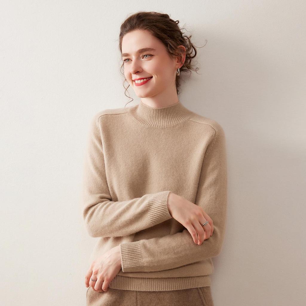Women's Cashmere Half-High Neck Sweater - Winter 2025, Gentle Loose Slimming Warm Base Layer.