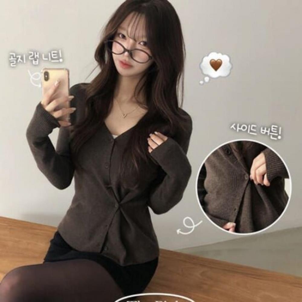 The Pink Slim Fit V Neck Side Button Wool Cardigan Haroon