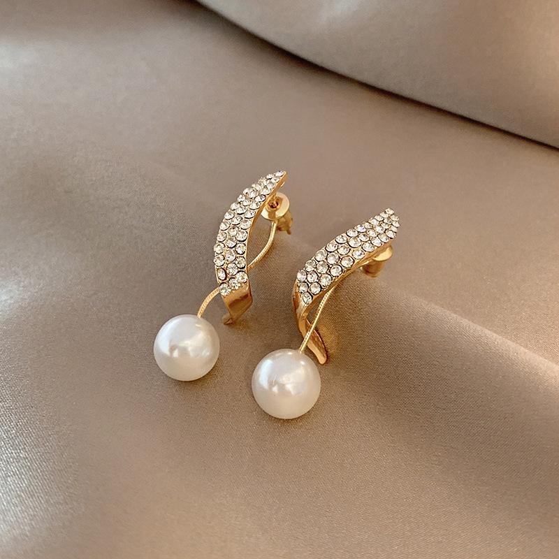 Silver needle same gold earrings women's light luxury high-end temperament pearl stud earrings retro new earrings