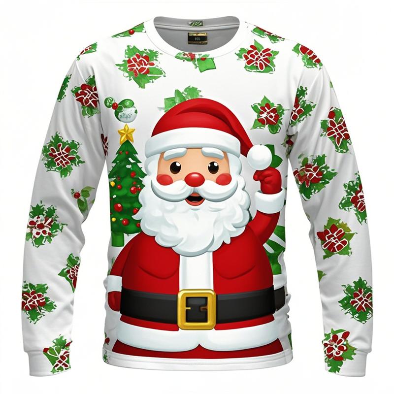 Joyeux Noël Père Noël Impressions 3D T-shirt à Manches Longues Homme Populaire Y2k T-shirts Vêtements de Sport Hauts à Col Rond Automne Vêtements Unisexe