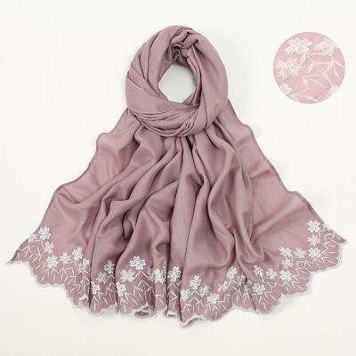 Floral Embroidery Edge Chiffon Hijab Women Solid Plain Premium Chiffon Shawl Wavy Edge Scarf Pearlescent Embroidery Headscarf