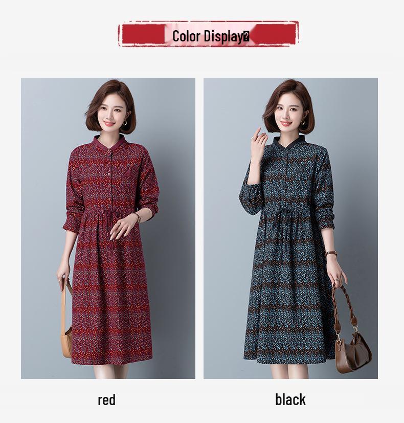 2024 Elegant Plus Size Long Sleeve Dress for Middle-Aged & Elderly Women - Spring & Autumn Collection