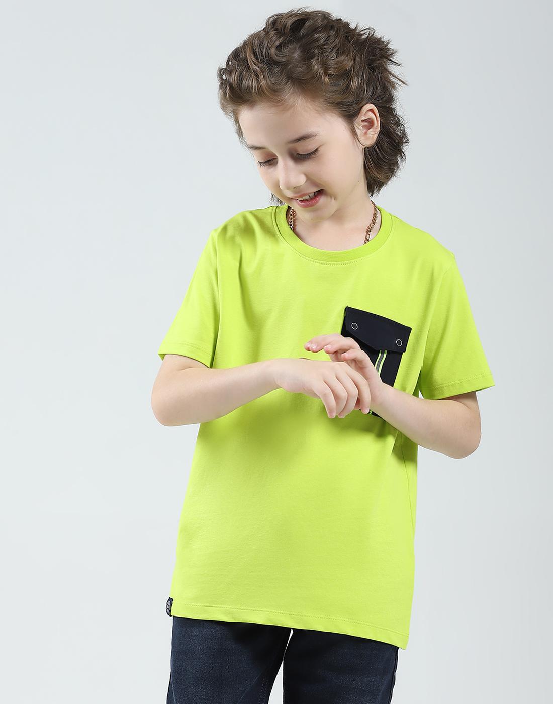 MONTE CARLO Jongens Effen Regular Fit Ronde Hals Halve Mouw T-shirt 11-12 Years groen