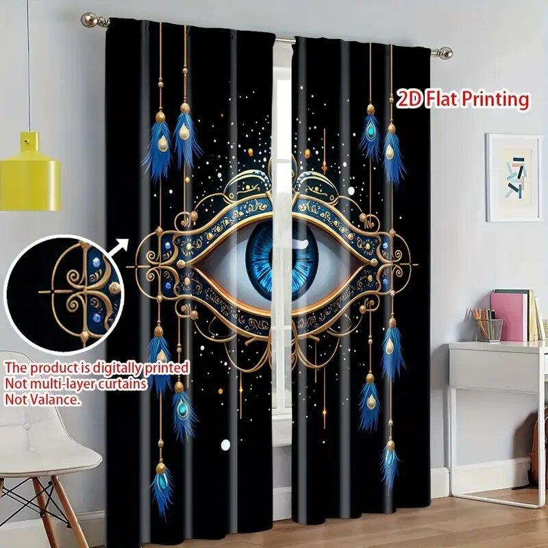Evil Eye Nazar Amulet Style Pole Bag Curtains Bedroom Kitchen Decoration Home Living Room Curtain Set Of 2 Made Polyester Washable Area Ready