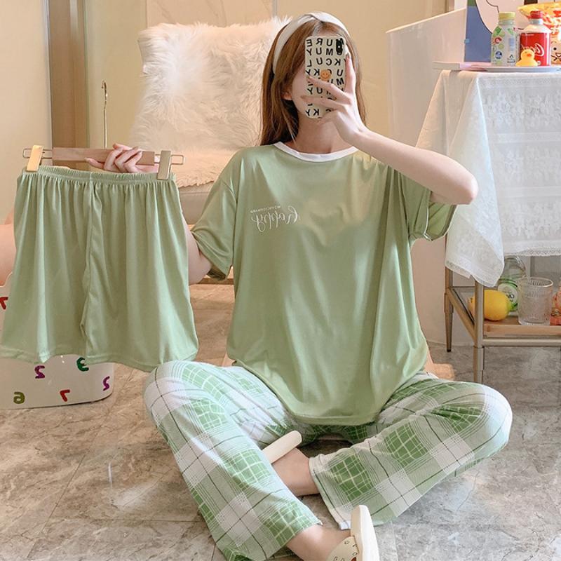 3 Sets Of Summer Women's Pajamas Set Of Short-Sleeved Long Pants Casual Girls Homewear Sets Teenage Homewear