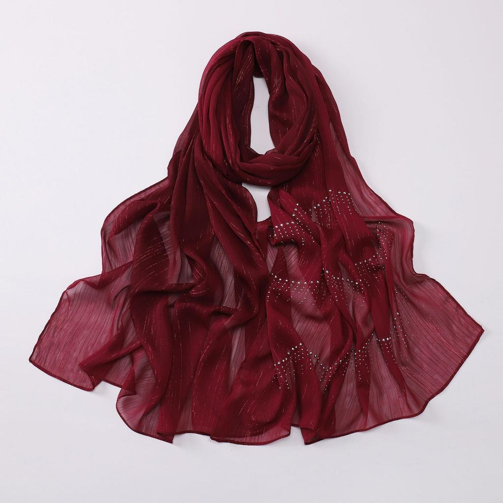 Luxury Rhinestone Chiffon Hijabs Woman Muslim Scarf Shawls Solid Lady Party Shawl Wraps Islamic Turban Female Headscarf Ramadan