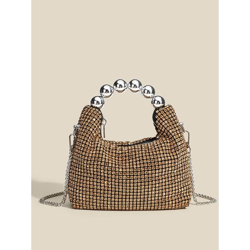 New round bead handbag inlaid brick women's fashion versatile diamond chain rhinestone shoulder bag messenger dinner bag