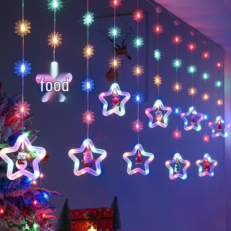 LED Christmas Star Curtain Lights - Festive Atmosphere with Wishing Ball & Flashing Colors