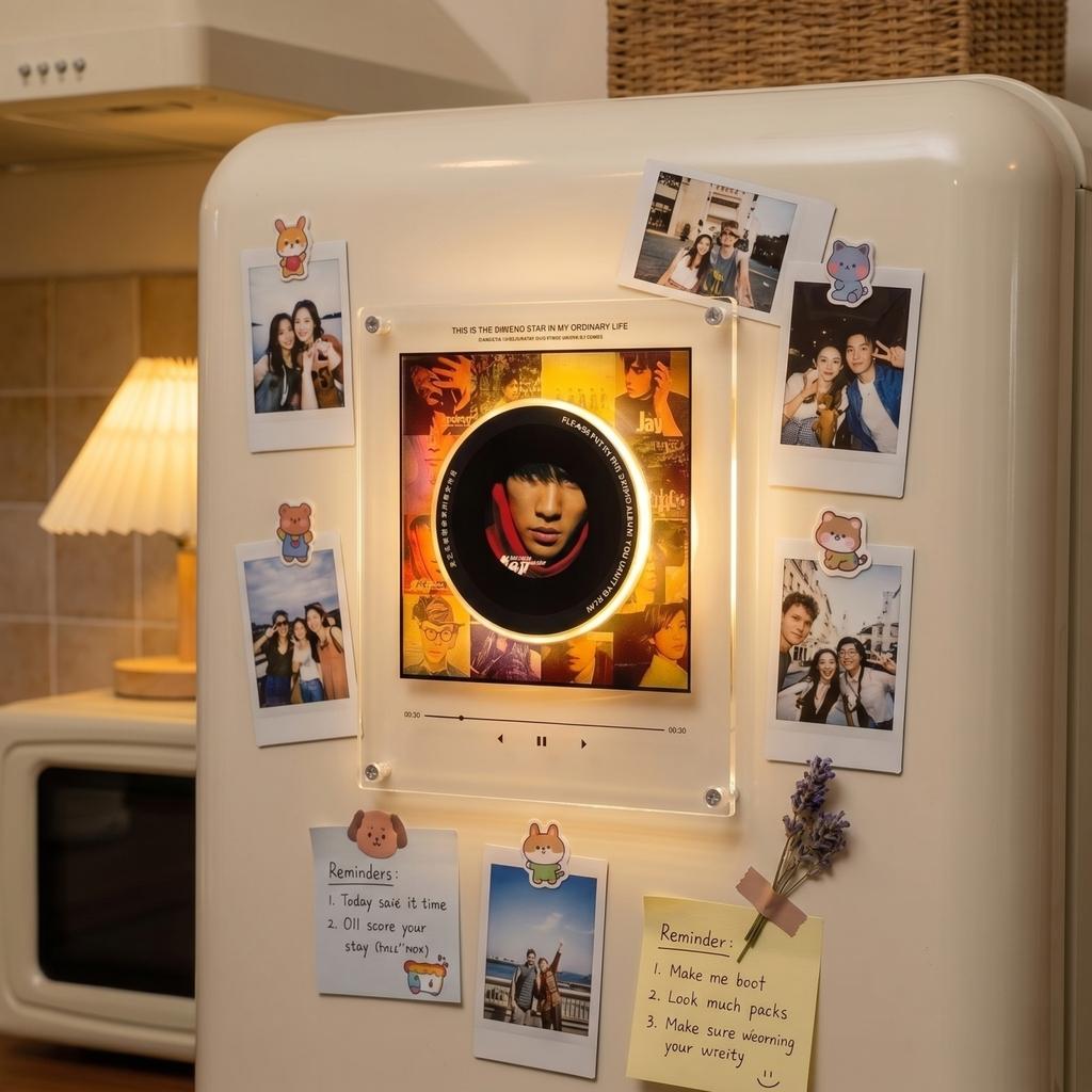 Rotating Disc Night Light with NFC Sensor Automatic Music Playback Acrylic Magnetic Refrigerator Decor Creative Display
