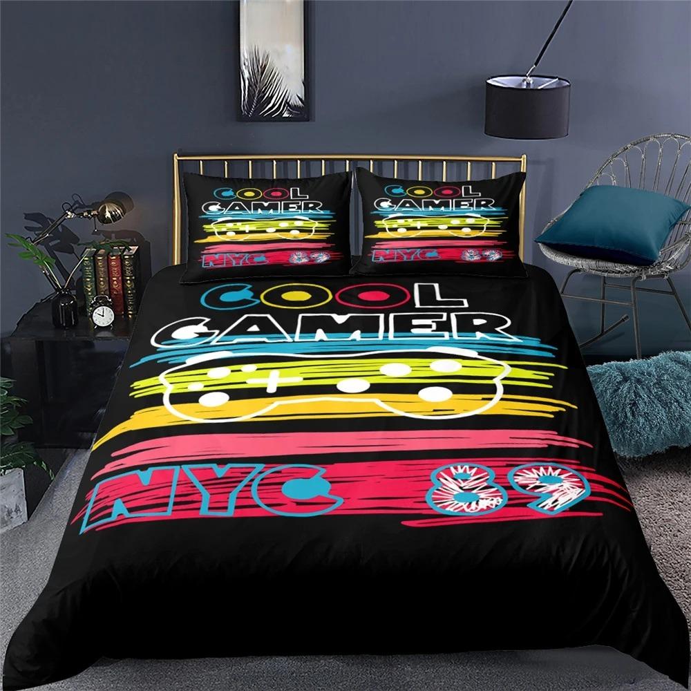 Gamer Bedding Sets for Boy,Gamepad Controller Duvet Cover Set King Size,Video Games Comforter Cover Teens Polyester Quilt Cover