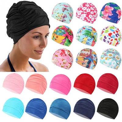 Bedrucktes Sportzubehör, elastischer Nylon-Turban, langes Haar, schützt Pool, Badehüte, Badekappe