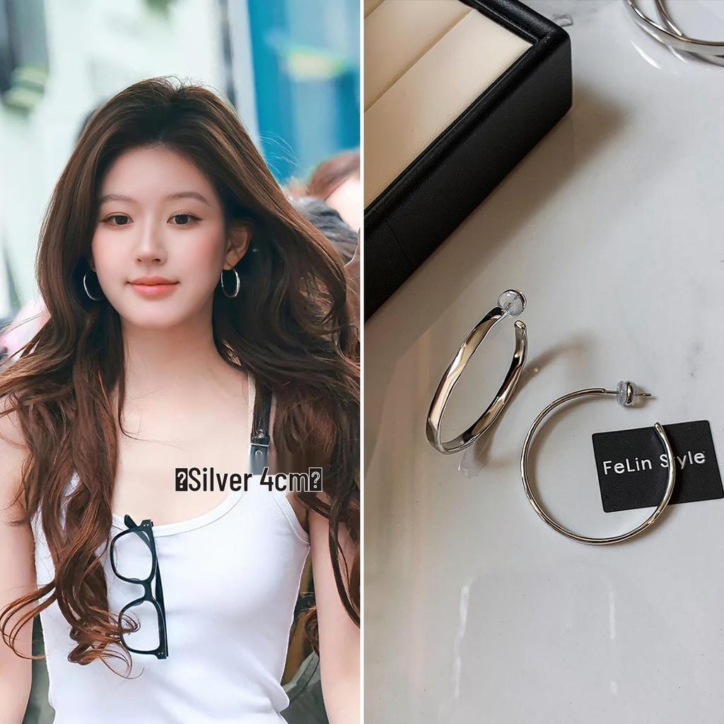 2025 Luxury 999 Pure Silver & Gold Large Hoop Earrings - Elegant, Feminine Design