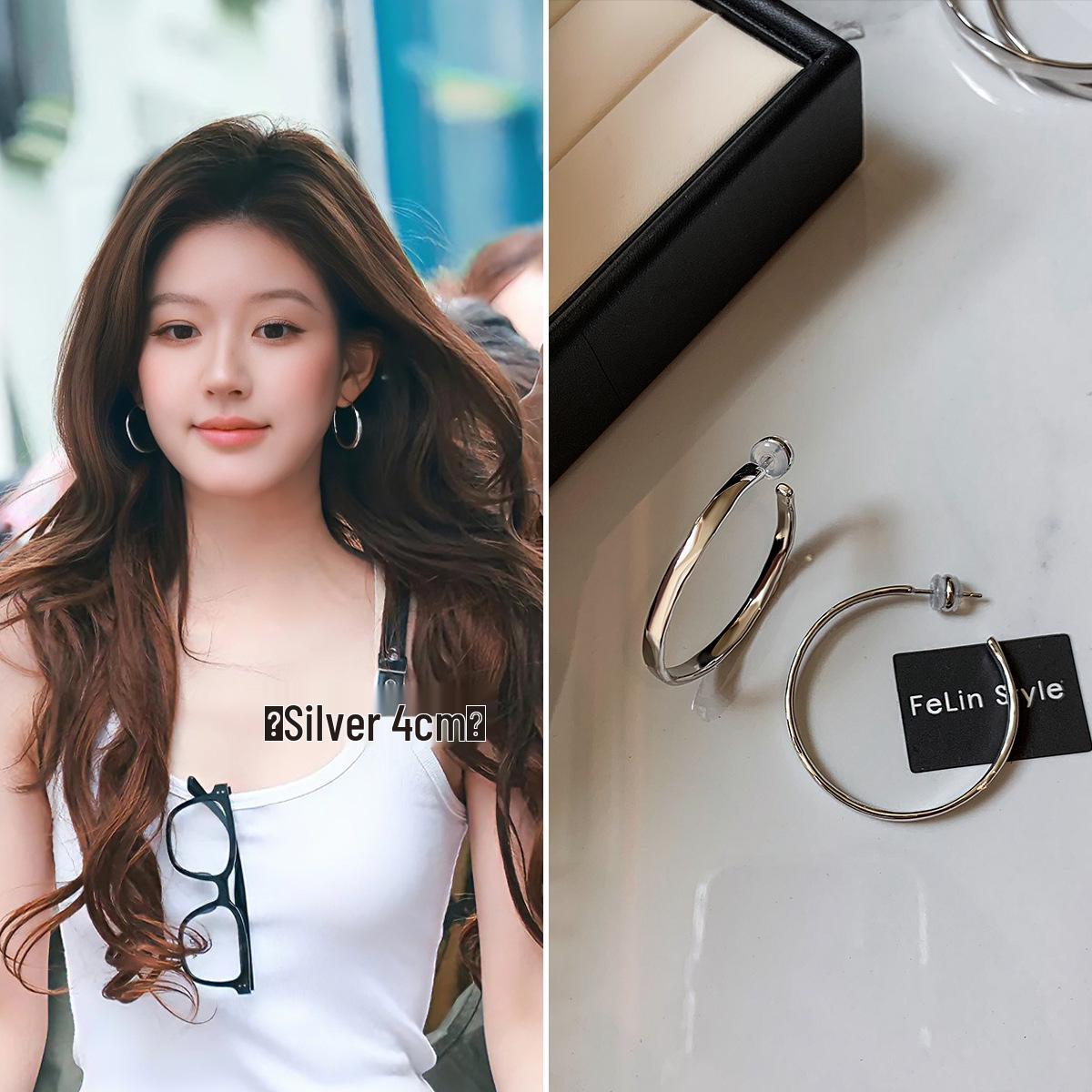 

2025 Luxury 999 Pure Silver & Gold Large Hoop Earrings - Elegant, Feminine Design