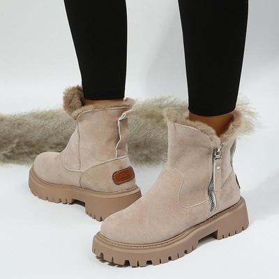 Winter New Fleece-Lined Short Fur Mouth Snow Boots Women Warm Plus Size Side Zipper Suede Cotton Boots
