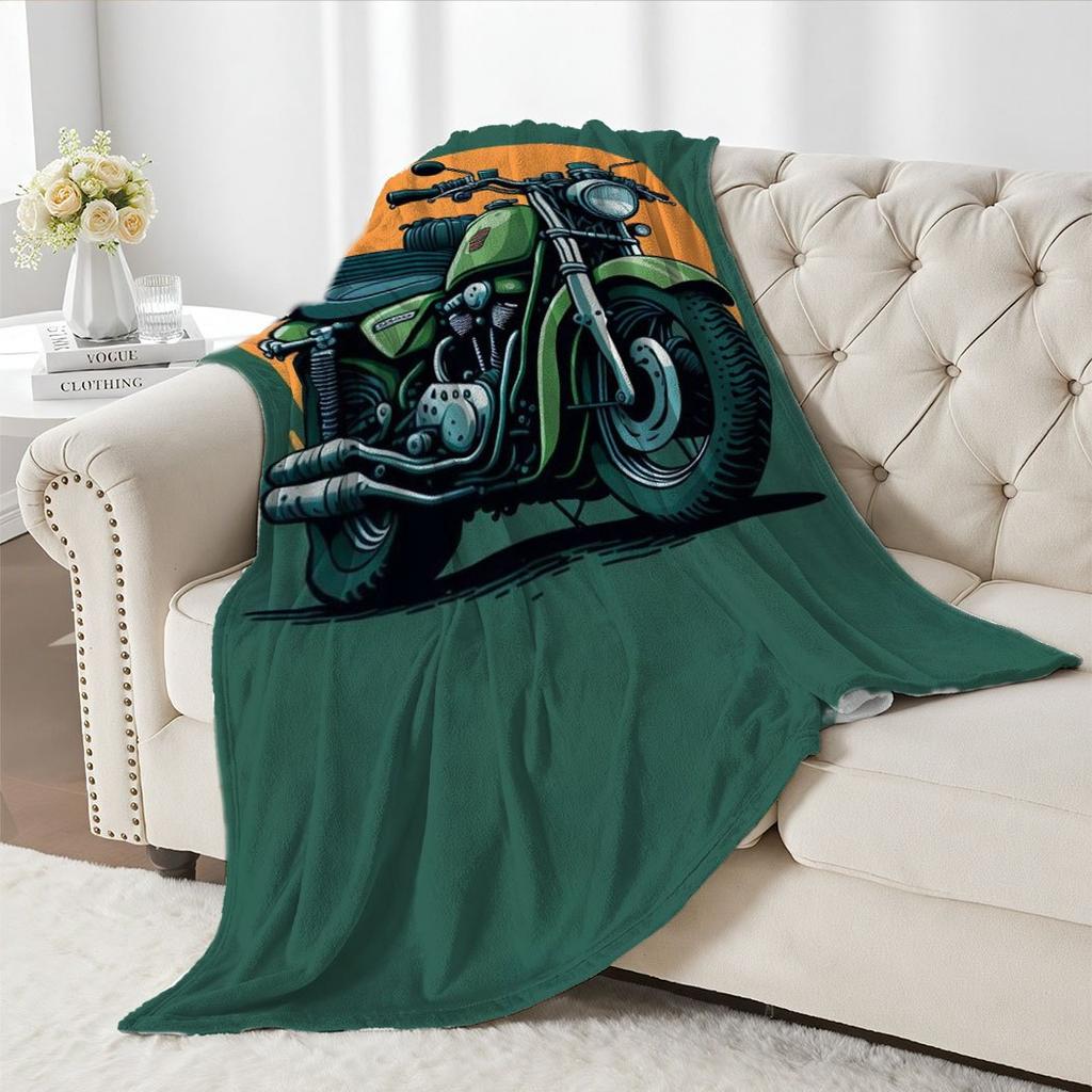 Motorcycle Print Flannel Throw Blanket Bold Design Soft Cozy Fleece for Home Office Sofa Ride Gift 150x200cm