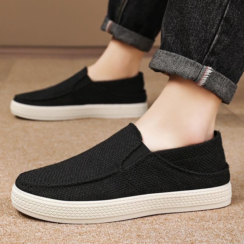 Herren Canvas Schuhe mit Weicher Sohle Lässig Atmungsaktiv Bequem Schiebeärmel Herren Stoffschuhe Herren Oxford Sneakers