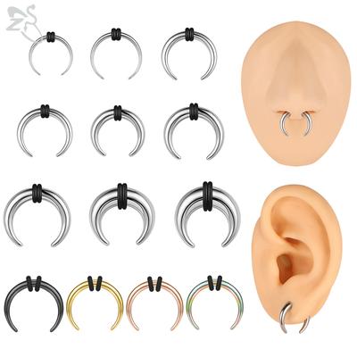 ZS 1 styck 1,2-10MM Tjock Oxehorn Form Rostfritt Stål Näspiercing Herr Stor Gauge Piercingar Öronexpander Örhänge Septum Piercing