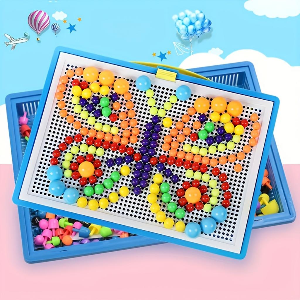 Kids Peg Puzzle Board Toy - 296 Large Building with Pegboard and Pattern Cards, Preschool Educational Learning Toy for Toddlers