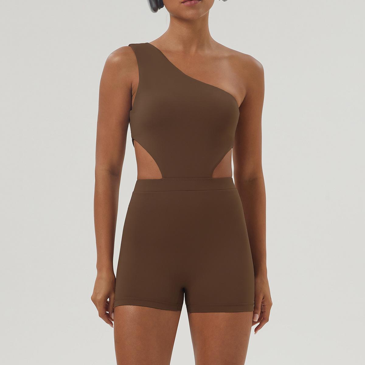 

Sexy Oblique Shoulder Yoga Jumpsuit - Slimming Sports Shorts for Indoor Training Fitness L (suggested 110-120 jin)