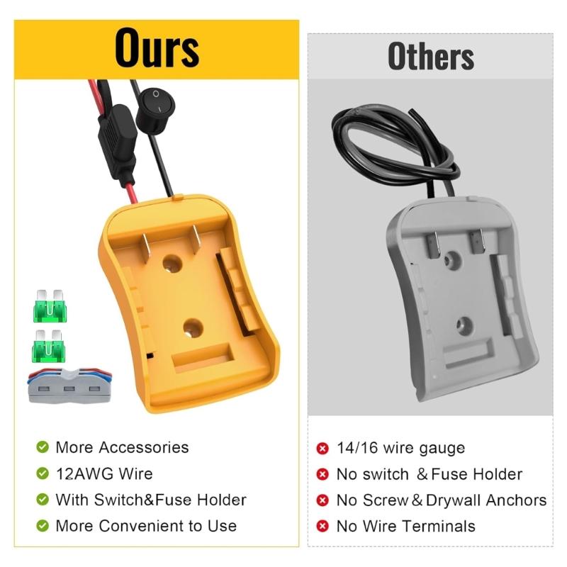 Power Wheel Adapter for 18V/20V Battery with Fuses Switches Battery Adapter with Fuses 12AWG Wire DIY Use for Car Toy