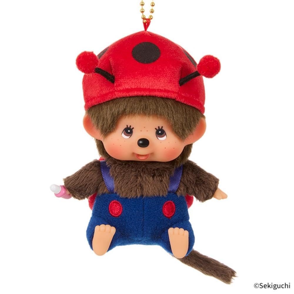 Sekiguchi Monchhichi Large Face SS Keychain Ladybug 245949 H11 X W8 X D6cm
