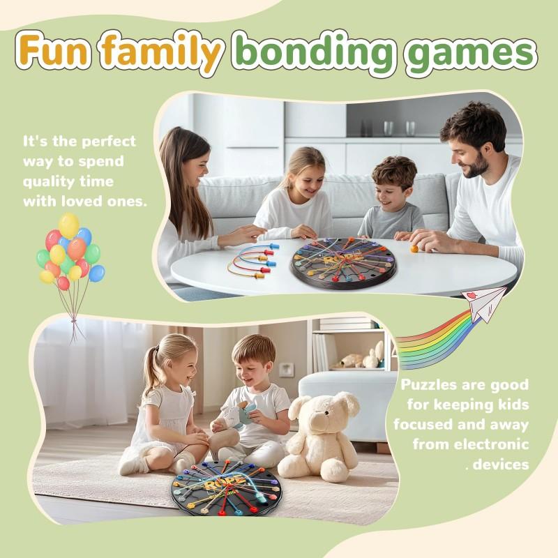 1 Set Kids Rope Untangling Game Twisted Rope Knots Challenge Board Game Logic Thinking Interactive Educational Elastic Rope Unhitching Toy