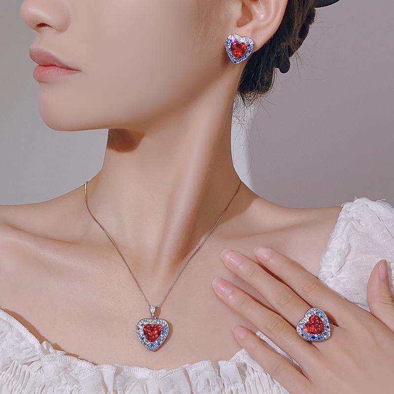 Schmuckset Ornamente Ozean Herz Ohrringe Halskette Ring Weiblich Liebe Premium Sinn