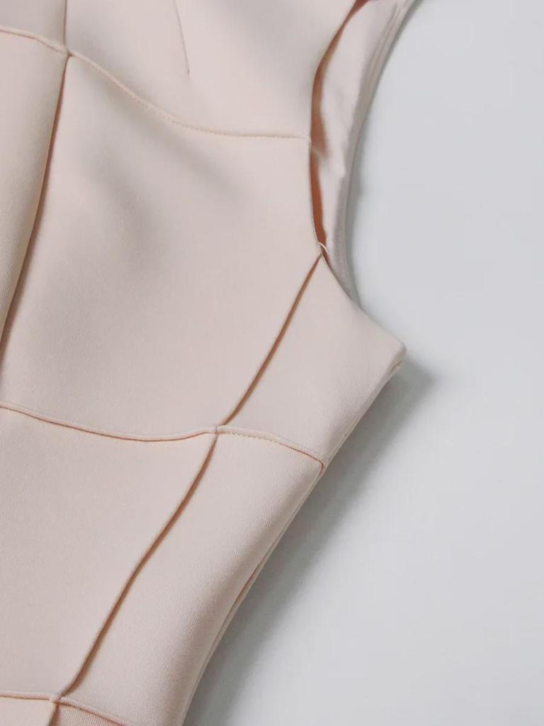 2025 Spring French Style Sleeveless Contrast Stitch Pleated Dress