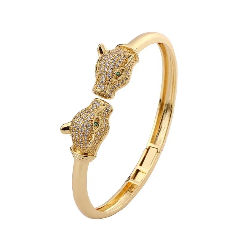 Modisches offenes Leopard-Armband für Damen mit mikroverlegten Zirkonia-Steinen