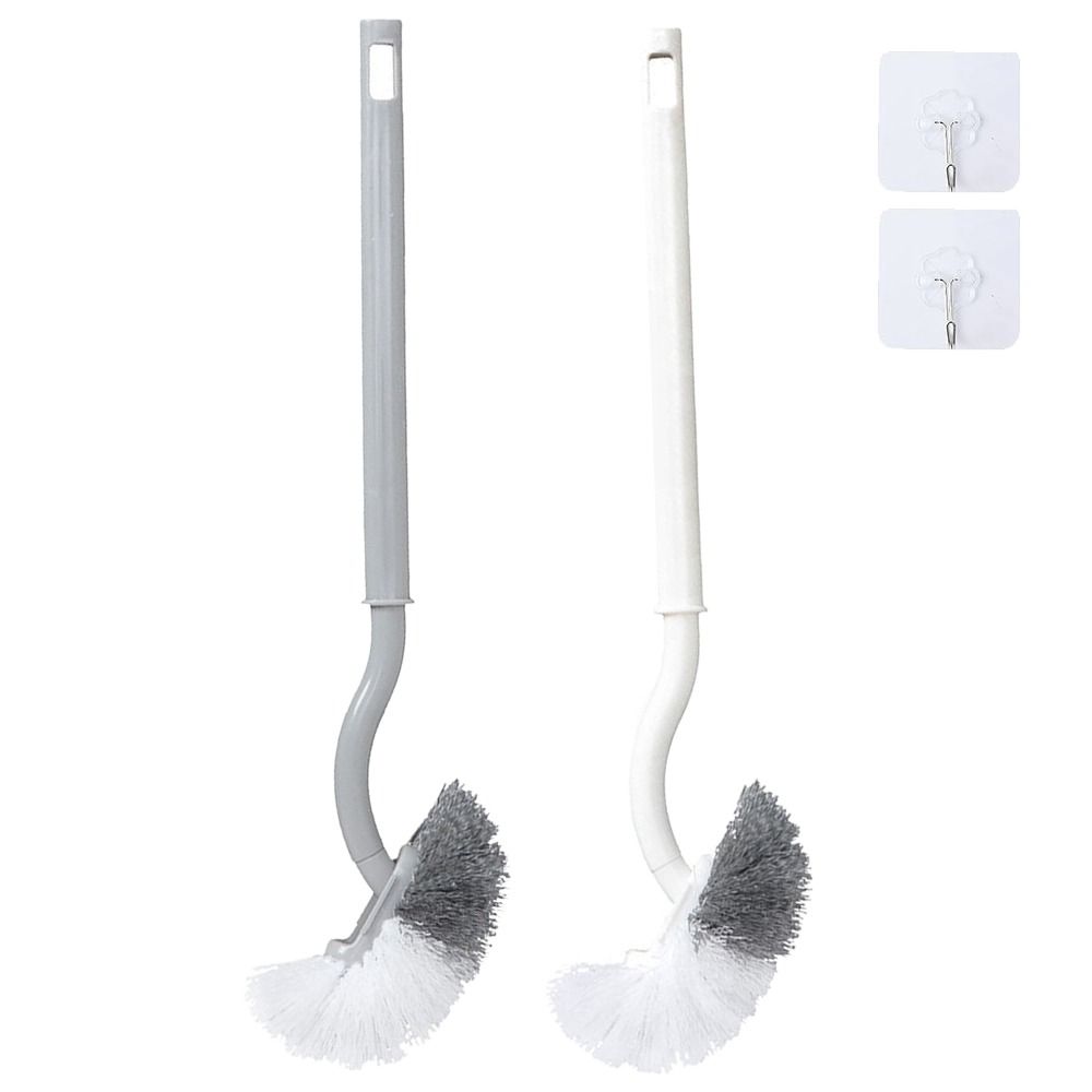 2pcs Hanging Hole Design Curved Toilet Brush Long Handled Toilet Cleaning Brush  Bathroom