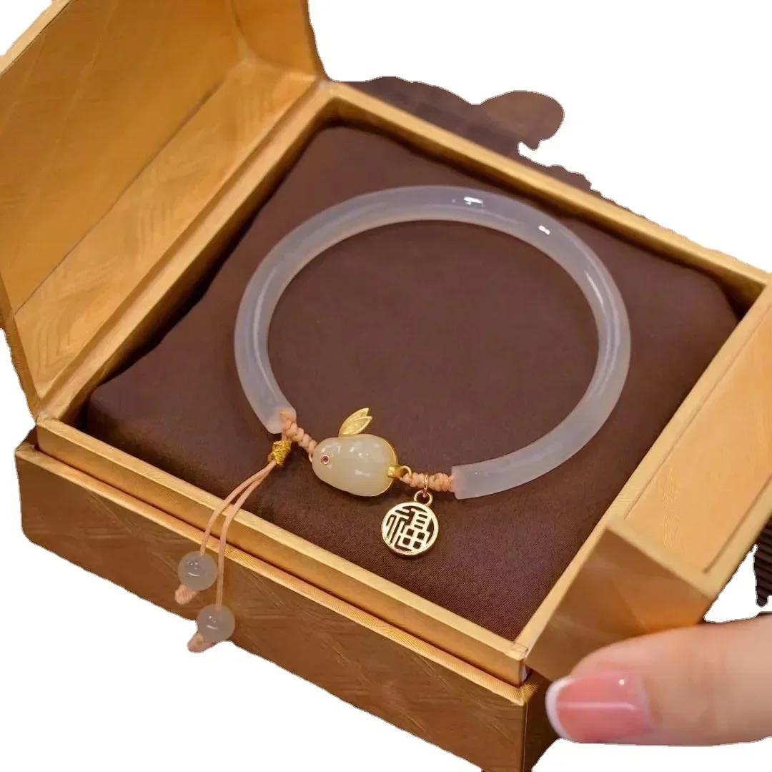 

Женские милые креативные браслеты из бусин в китайском стиле, винтажные украшения, браслет с нефритовым кроликом, плетеный шнурок, регулируемые ювелирные браслеты A