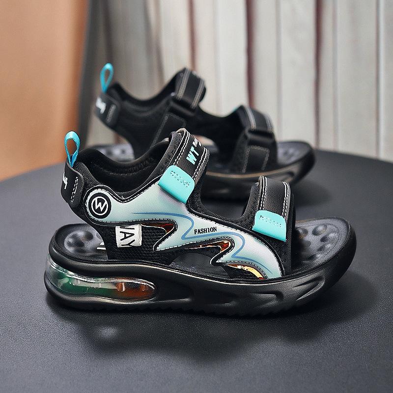 Boys Air Cushion Sole Velcro Sports Sandals Breathable Thick Sole Summer Casual Beach Shoes