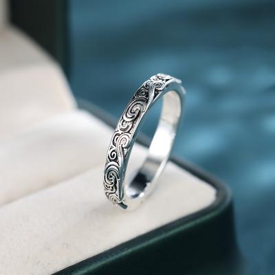 Vintage Carved Pattern Ring for Women Antique Silver Color Bohemian Retro Accessories Wedding Band Jewelry Gift