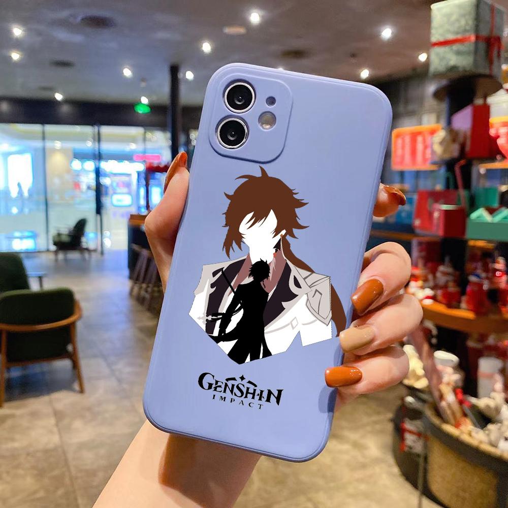 Luxusní čtvercový tekutý silikonový obal na telefon Genshin Impact Anime pro iPhone 14 11 12 13 Pro Max Mini X XS XR 7 8 Plus SE2 DIY kryt