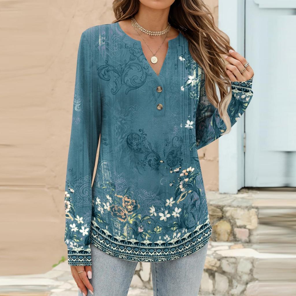 Women's Fashion Casual Printed Long Sleeve T-Shirt Pullover Top