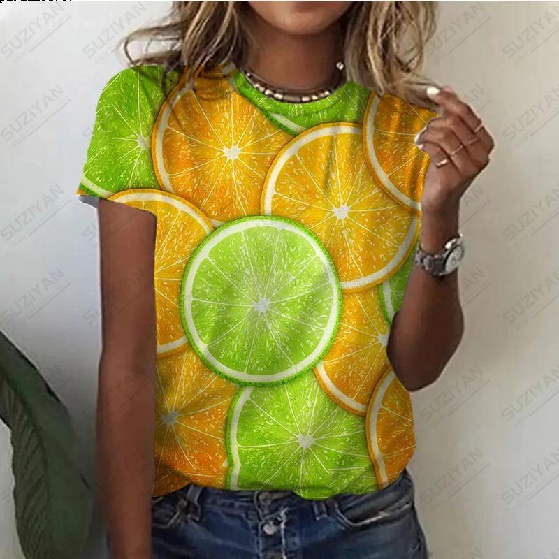 Women's T-shirt Summer New Fruit Orange 3D Printed Short Sleeve T Shirt Women Round Neck Pullovers Casual Men Clothing Tops Tees