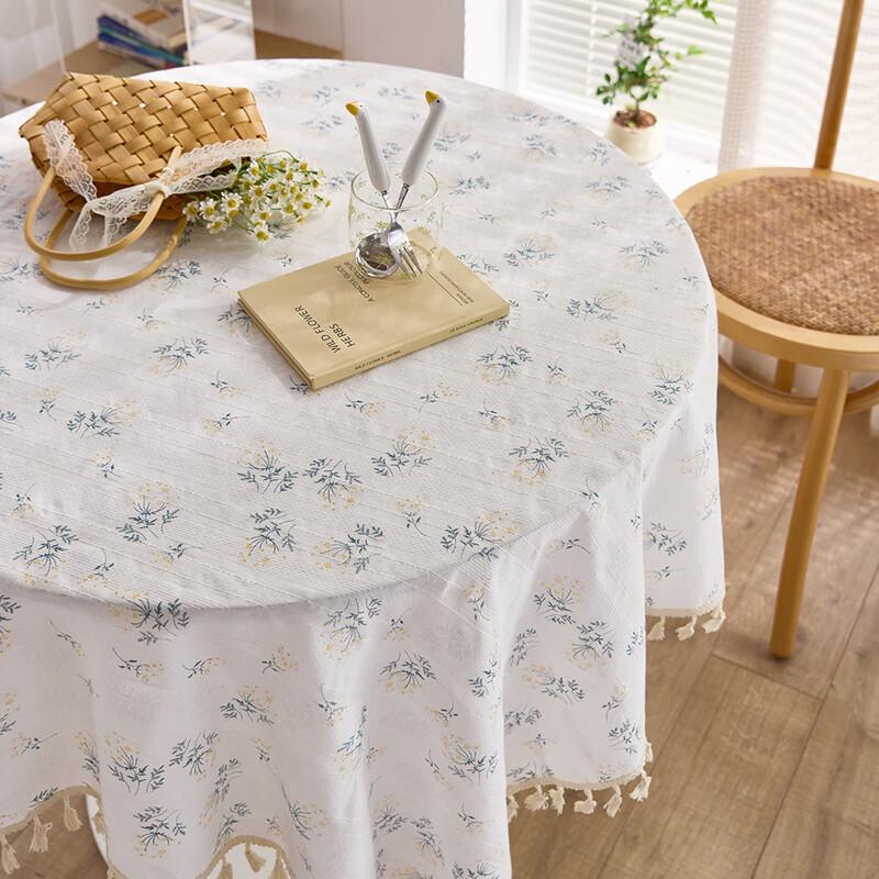 Cotton Linen Floral Tassel Tablecloth