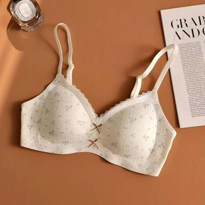 Dünner V-Ausschnitt Spitze Floral Nahtloser Push-Up-BH für Kleine Büsten - Ohne Bügel, Seitenstütze