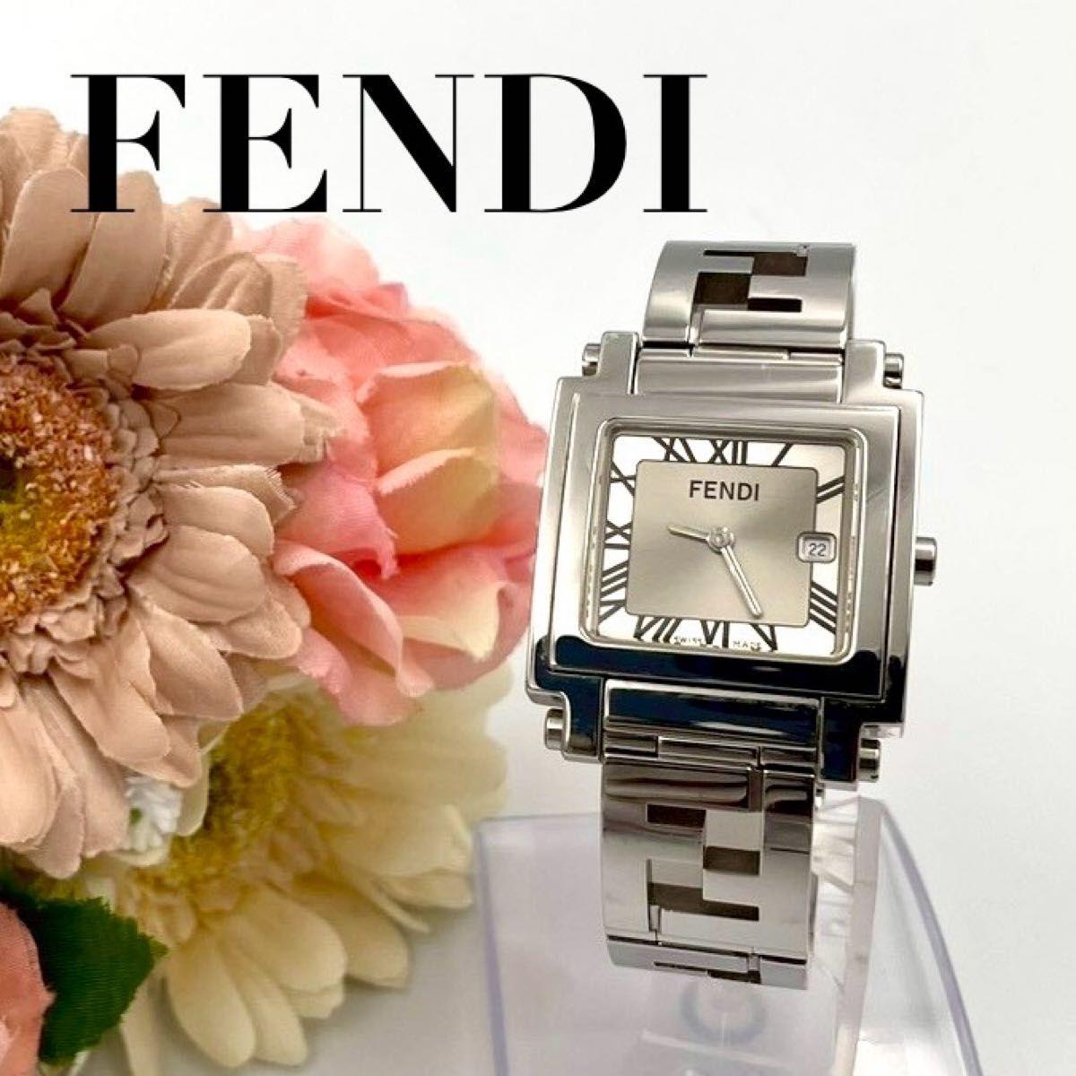 Used 963 Good Condition FENDI 6000G Watch Quartz Square Orology Stainless Steel Silver Working